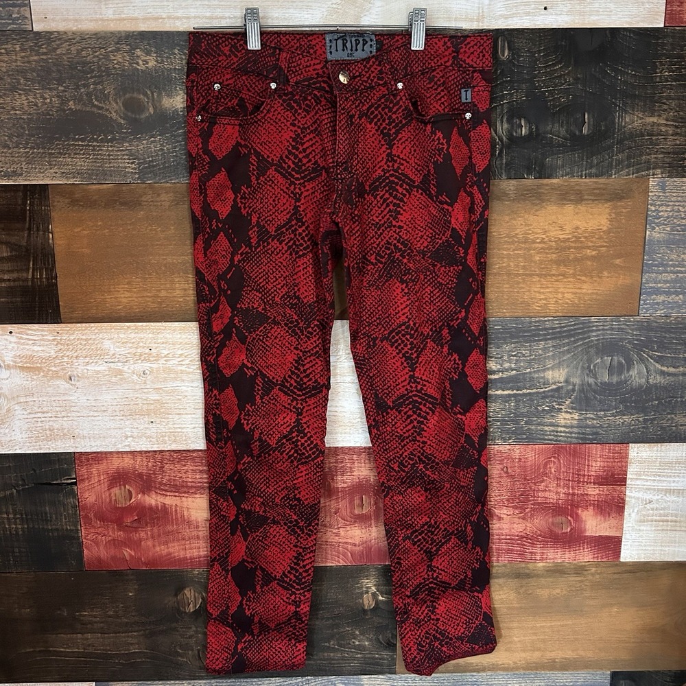 VTG Tripp NYC Snake Skin Print Pants Women’s Sz 9 Daang Goodman Emo Goth Y2k Red